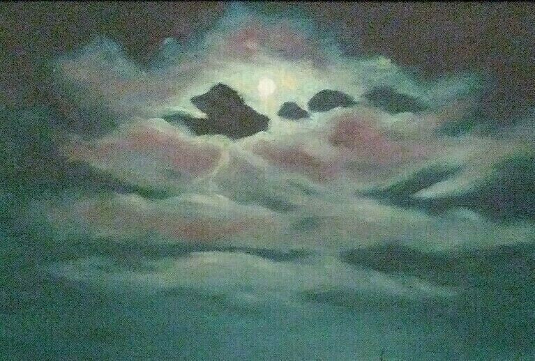 LISTED AMERICAN FRANK FERRUZZA Sd MOONLIT SAILBOAT ORIGINAL OIL on CANVAS FRAMED