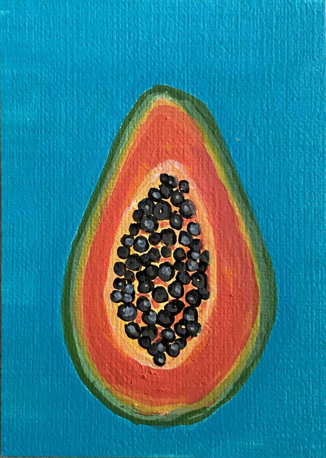 ACEO Original Papaya Still Life Painting Contemporary Fruit ATC Mini Art Card