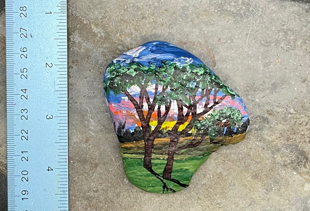 HAND PAINTED RIVER STONE ART Nature Scene by Yellow Paw Collectible Rocks