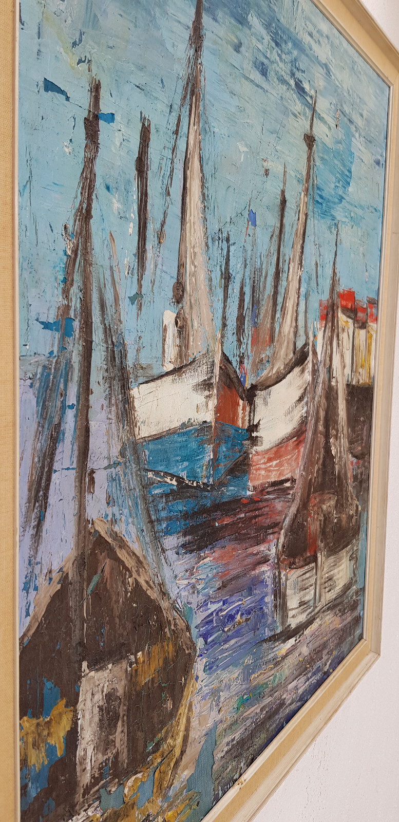 Abstract oil painting artwork with frame painting oil painting ships seafaring