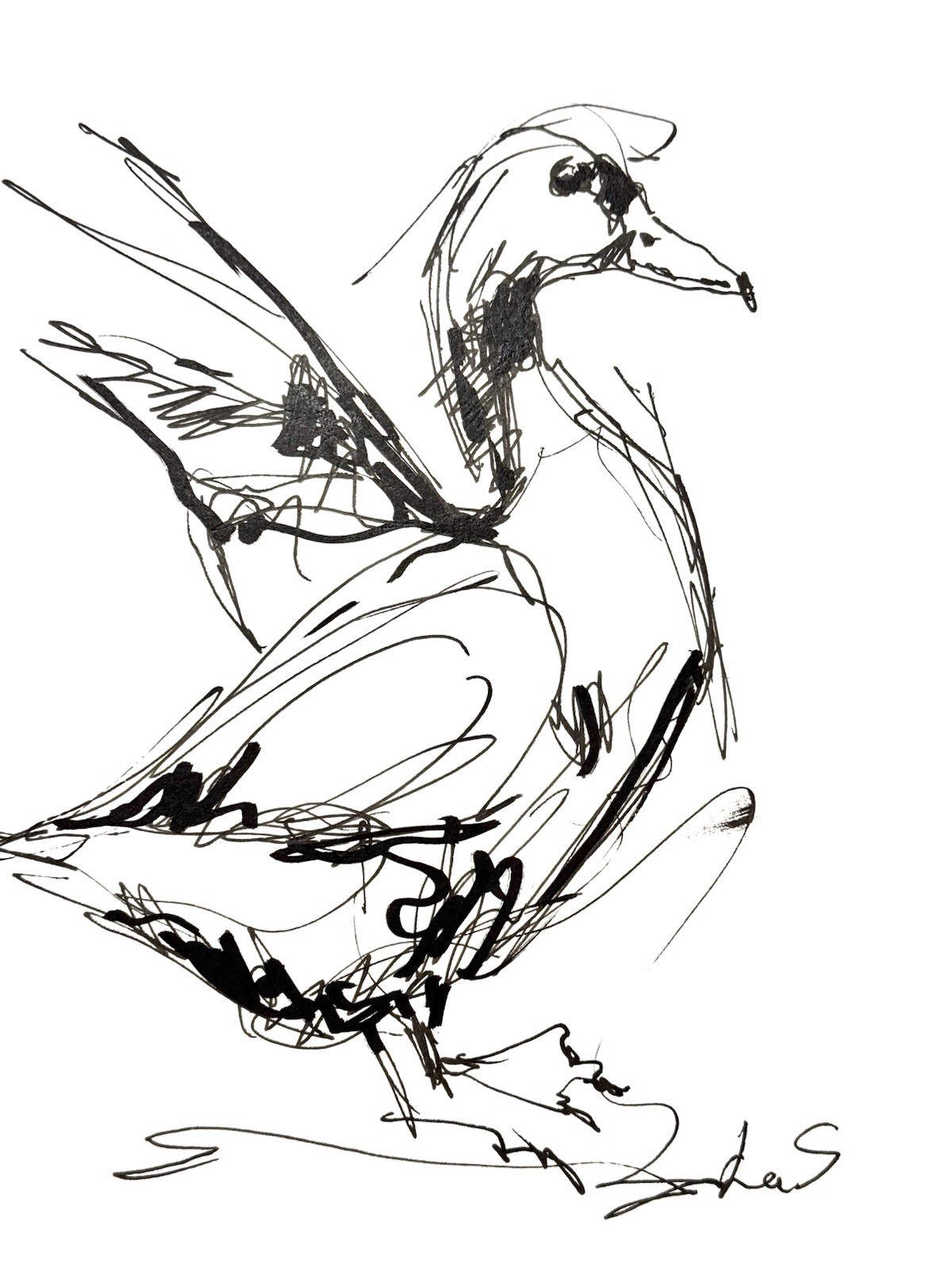 Original Abstract Expressive 9X12 Duck Paper Ink Drawing Handmade Signed 13