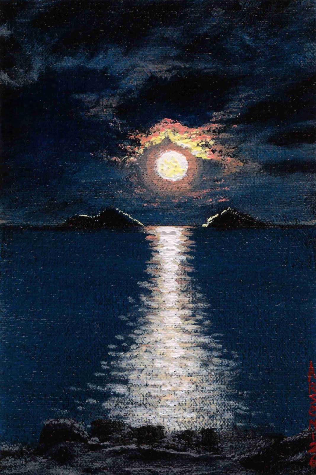 MOON V – Original Oil Miniature 6″x4″ | Moon Reflections Series | NO FRAME