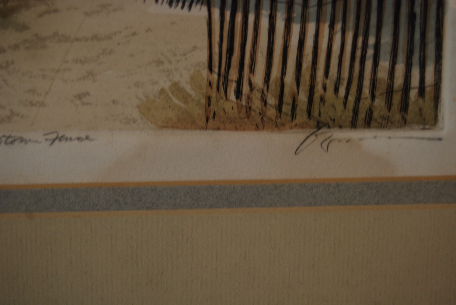 VTG FRAMED FRANK KACZMAREK SIGNED A/P COLORED ETCHING «STORM FENCE» LIGHTHOUSE