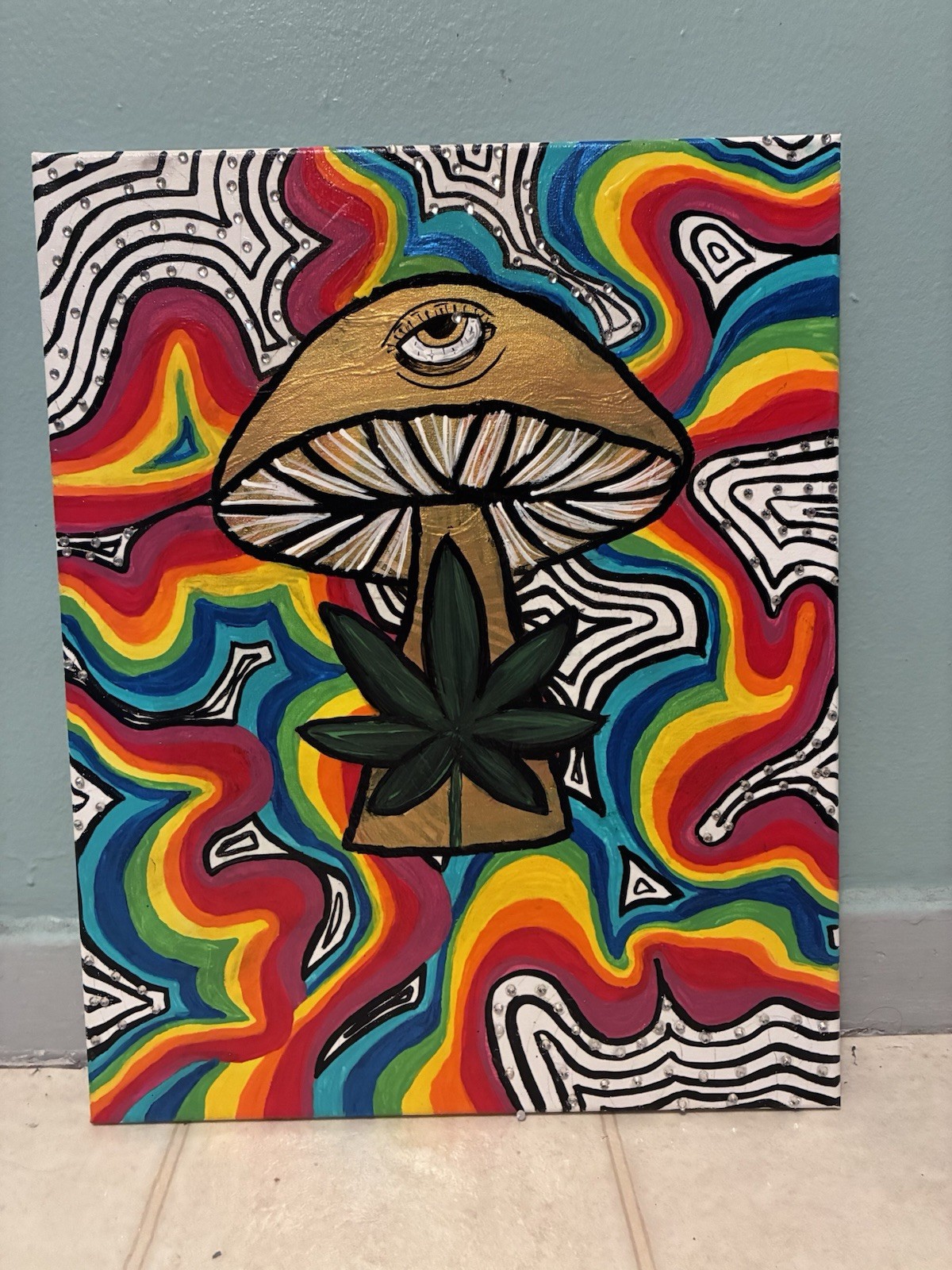 psychedelic mushroom abstract fantasy painting outer space art unframed
