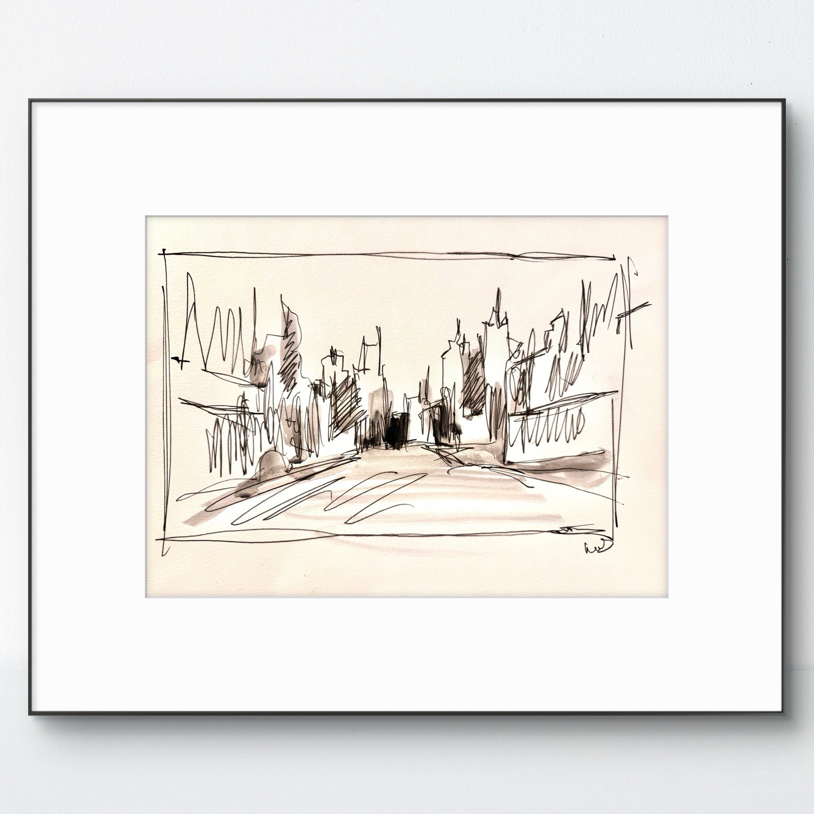 Original Abstract Expressionism 9×12 City Paper Art Ink Handmade Signed 19