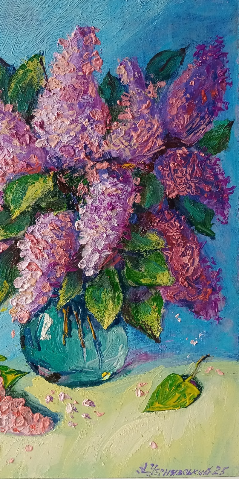Lilac Impasto Painting Original Art Impression Oil Painting 13.7 x 10.6 in