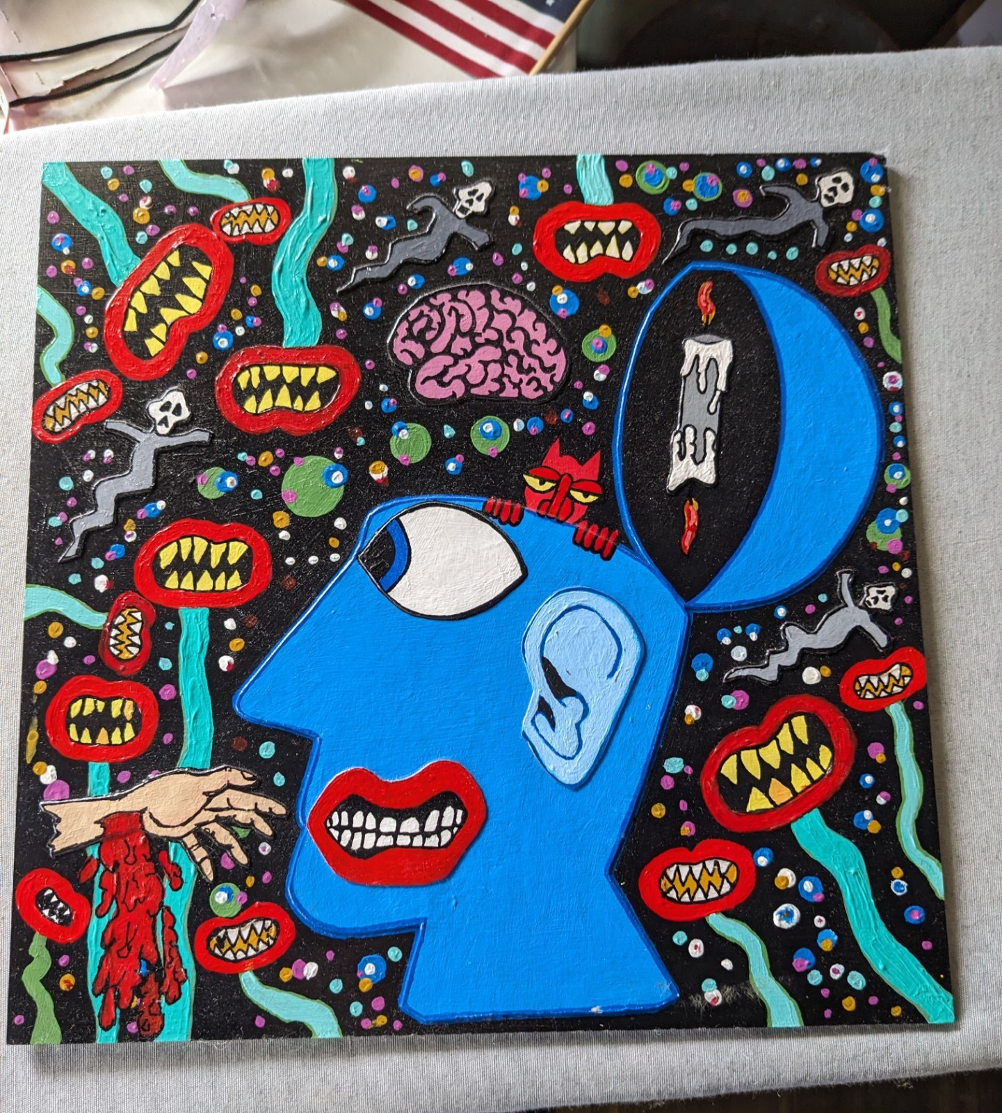 ‘Losing My Mind’ Original Painting Collage Outsider Folk Street Art OOAK