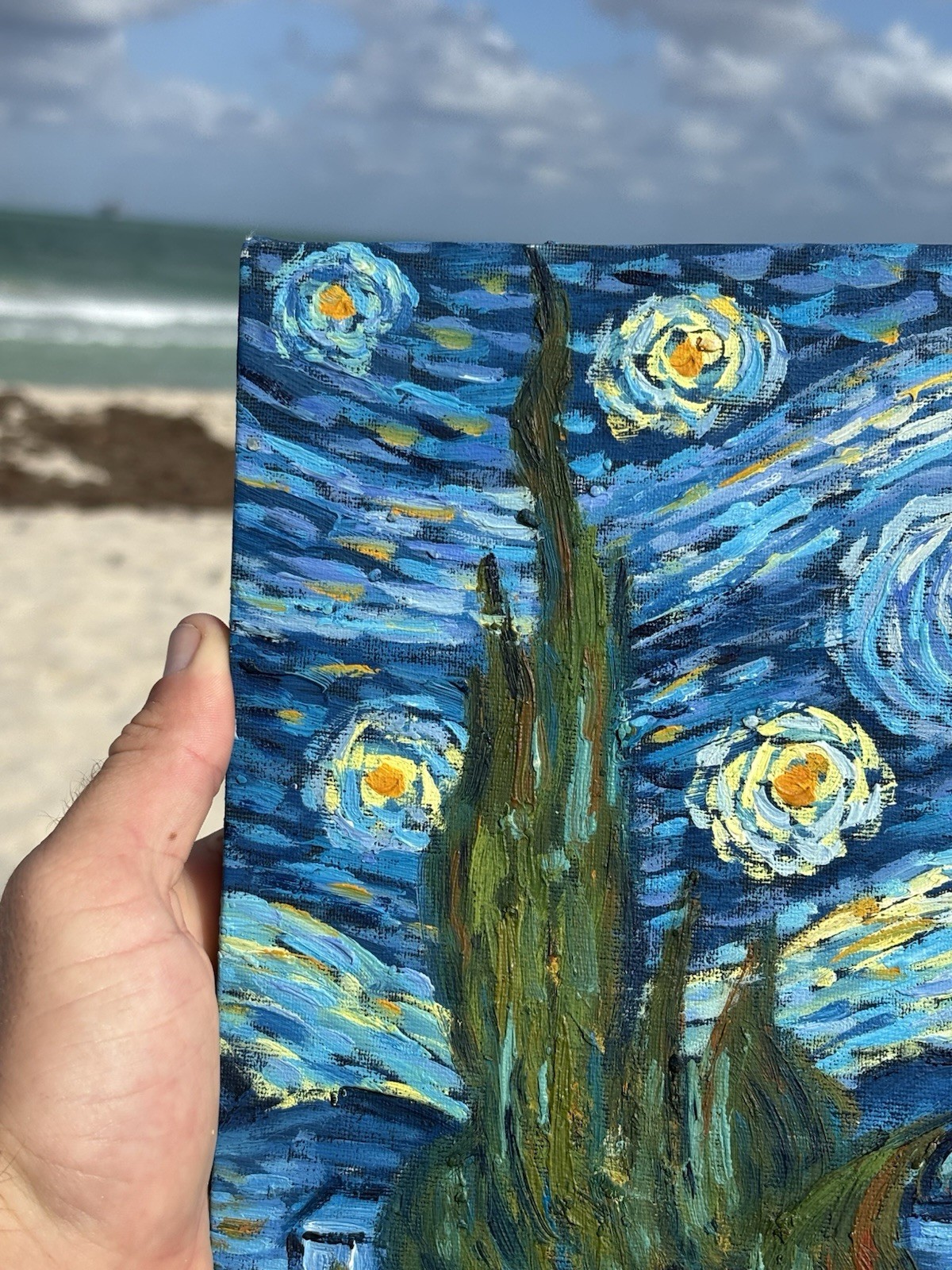 Vincent Van Gogh Starry Night Hand Painted Oil Painting 8in x 10in