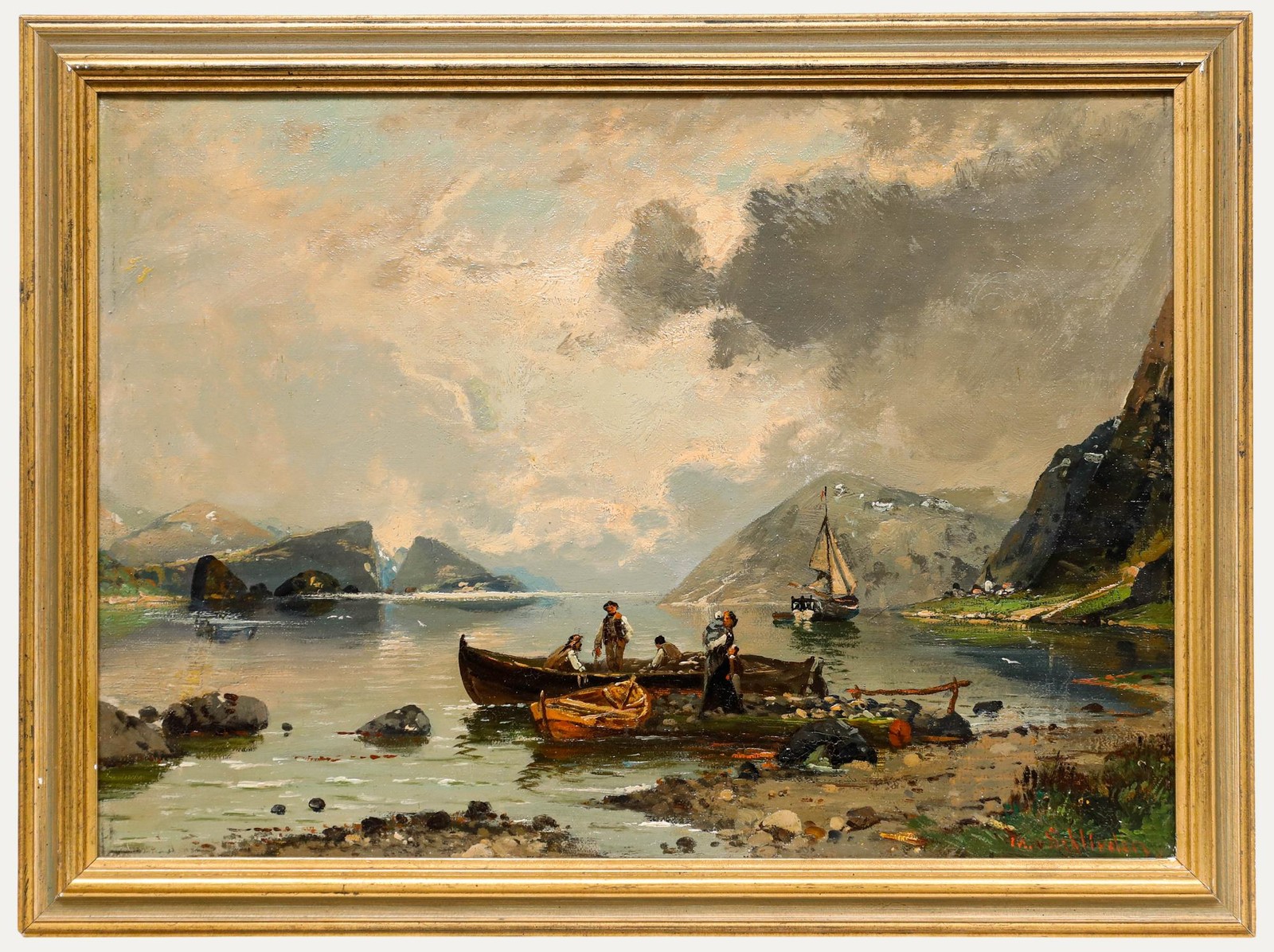 Von Schlieden after G.A. Rasmussen – 19th Century Oil, Fishing on the Fjord