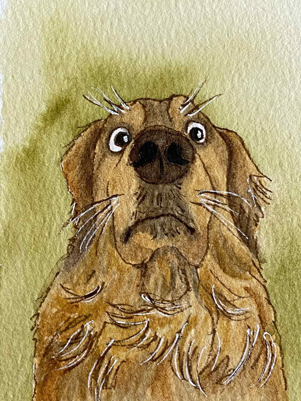 ACEO Golden Retriever Funny Dog Watercolor Painting Mini ATC Art Card OOAK