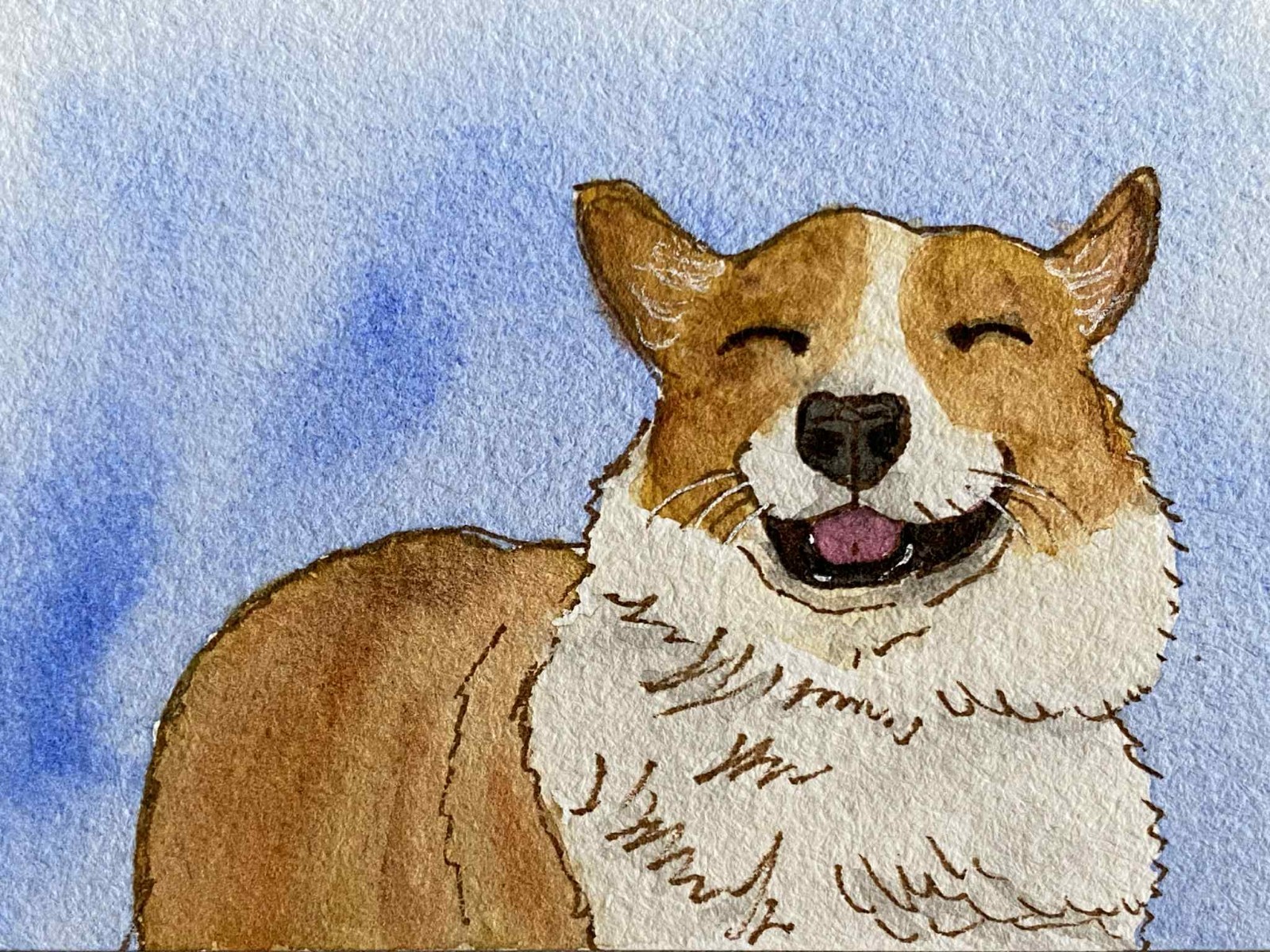 ACEO Original Smiling Corgi Cute Dog Watercolor Painting Hand-Painted ATC OOAK