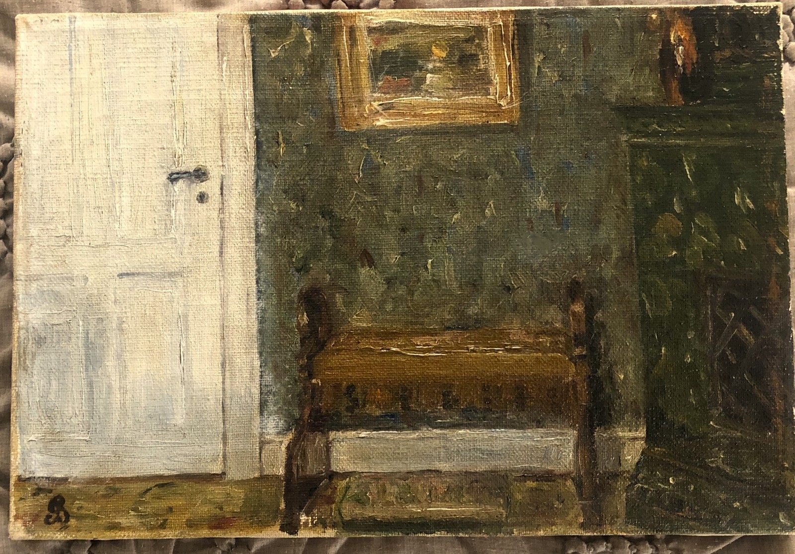 Bench by Chinese Cabinet, Original Oil Painting by Louise Breslau (circa 1910)