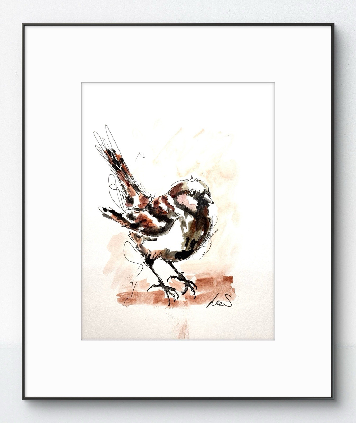 Original Abstract Expressionism 9X12 Sparrow Paper Modern Handmade Signed 12