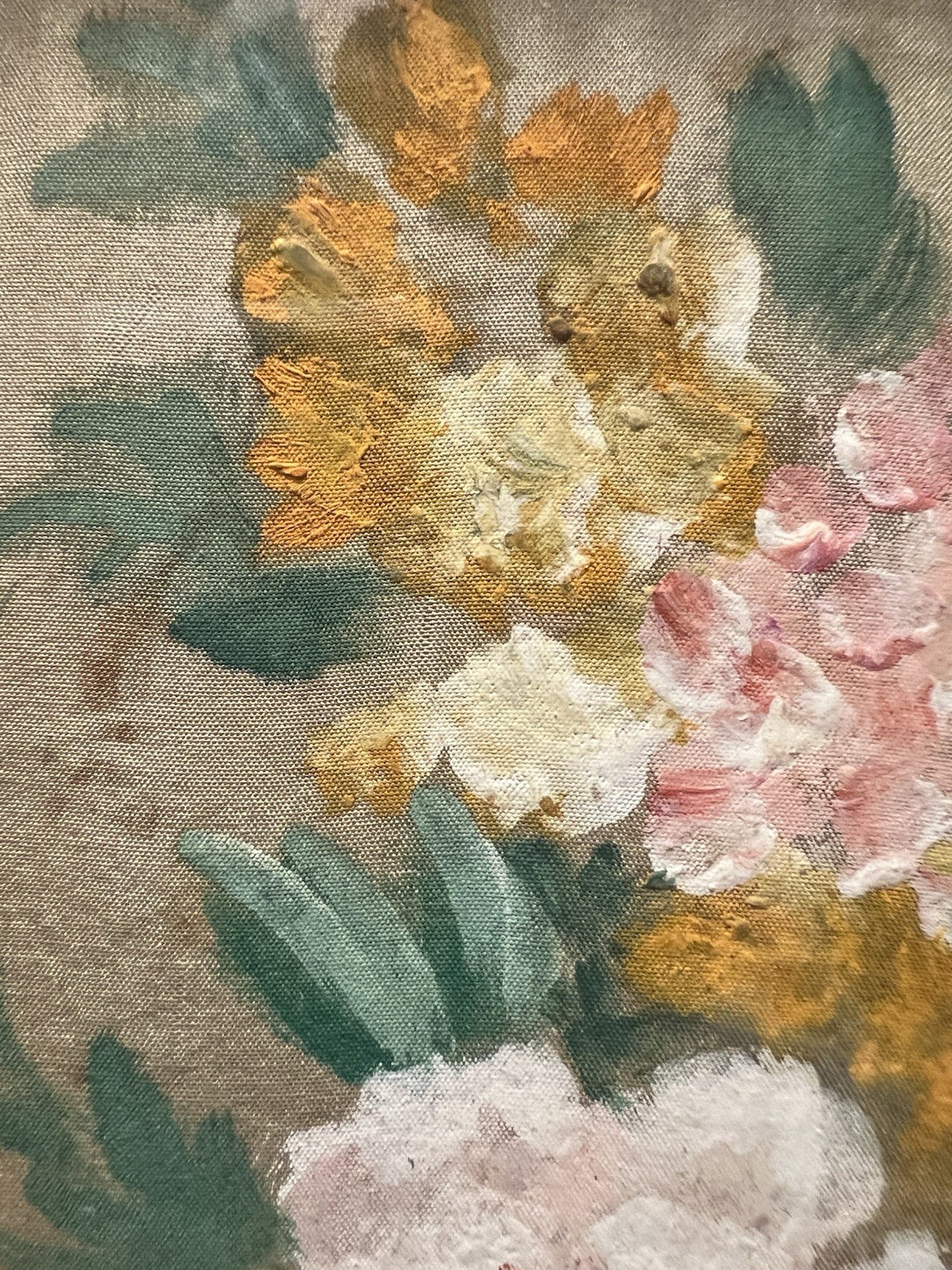 Vintage 5”x7” Hand painted Oil On Fabric Floral In Vintage Frame Signed