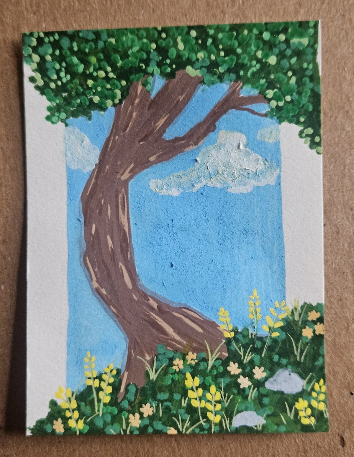 ACEO «Tree & Flowers» Original Acrylic on Paper Painting, Ani Stallings 2026