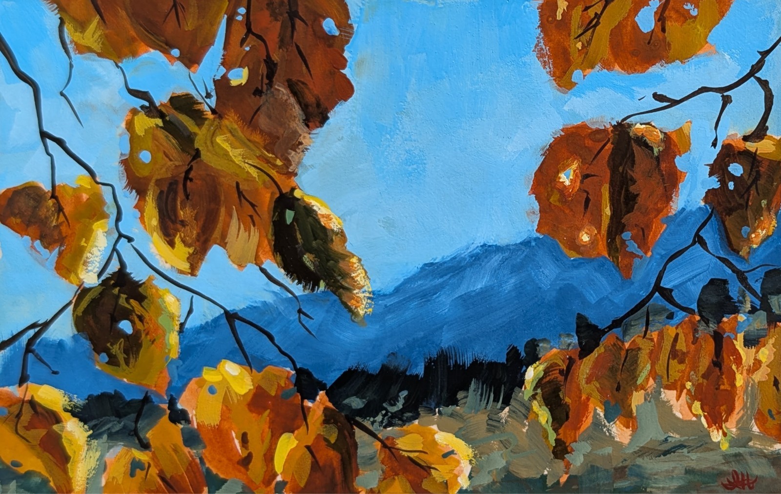ACEO Print, Autumn Leaves Mountain Forest Colorado Landscape, 2.5″ x 3.5″