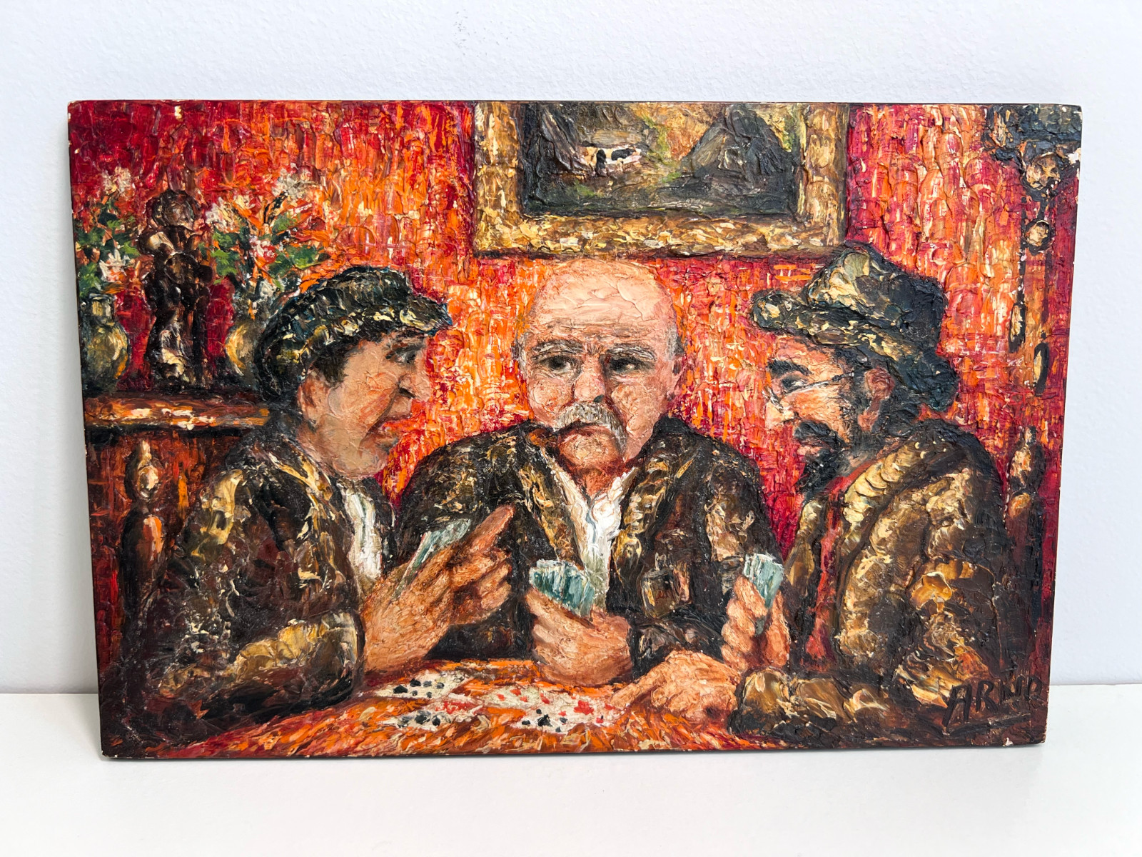 Vintage 1950s French Artist Arno Oil On Wood Board Painting – SOLD AS IS