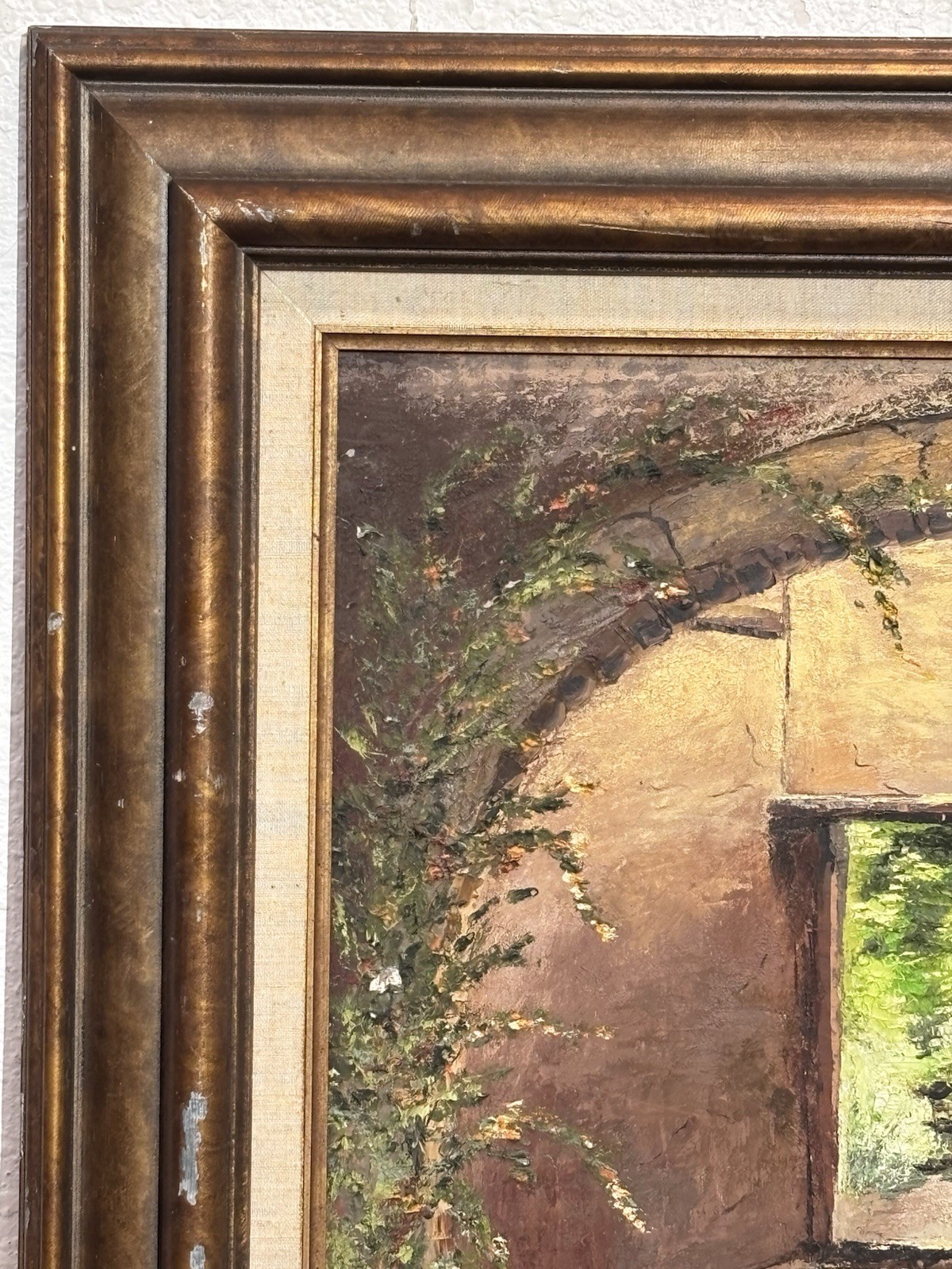 Original Framed Signed Mediterranean Courtyard Archway Painting Spanish Villa