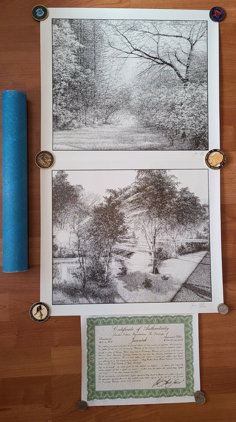 2x Janacek Landscape art Prints with COA. 12 1/2 x 14 7/8