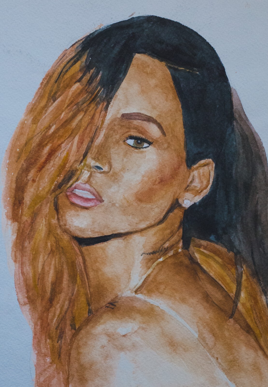 Rihanna. Watercolor portrait by me. 11.5×8 in. 2014