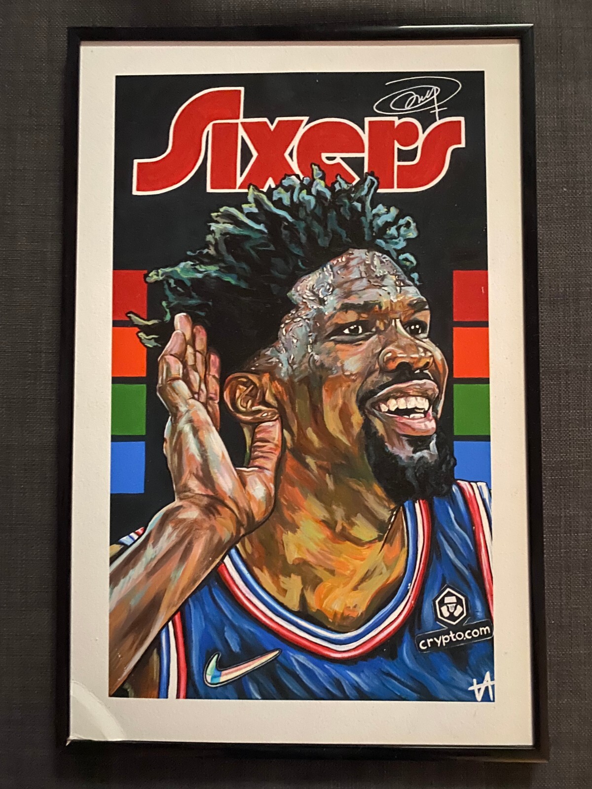 ORIGINAL NBA JOEL EMBIID PHILA. 76’ERS PAPER ART PRINT WITH FACSIMILE SIGNATURE