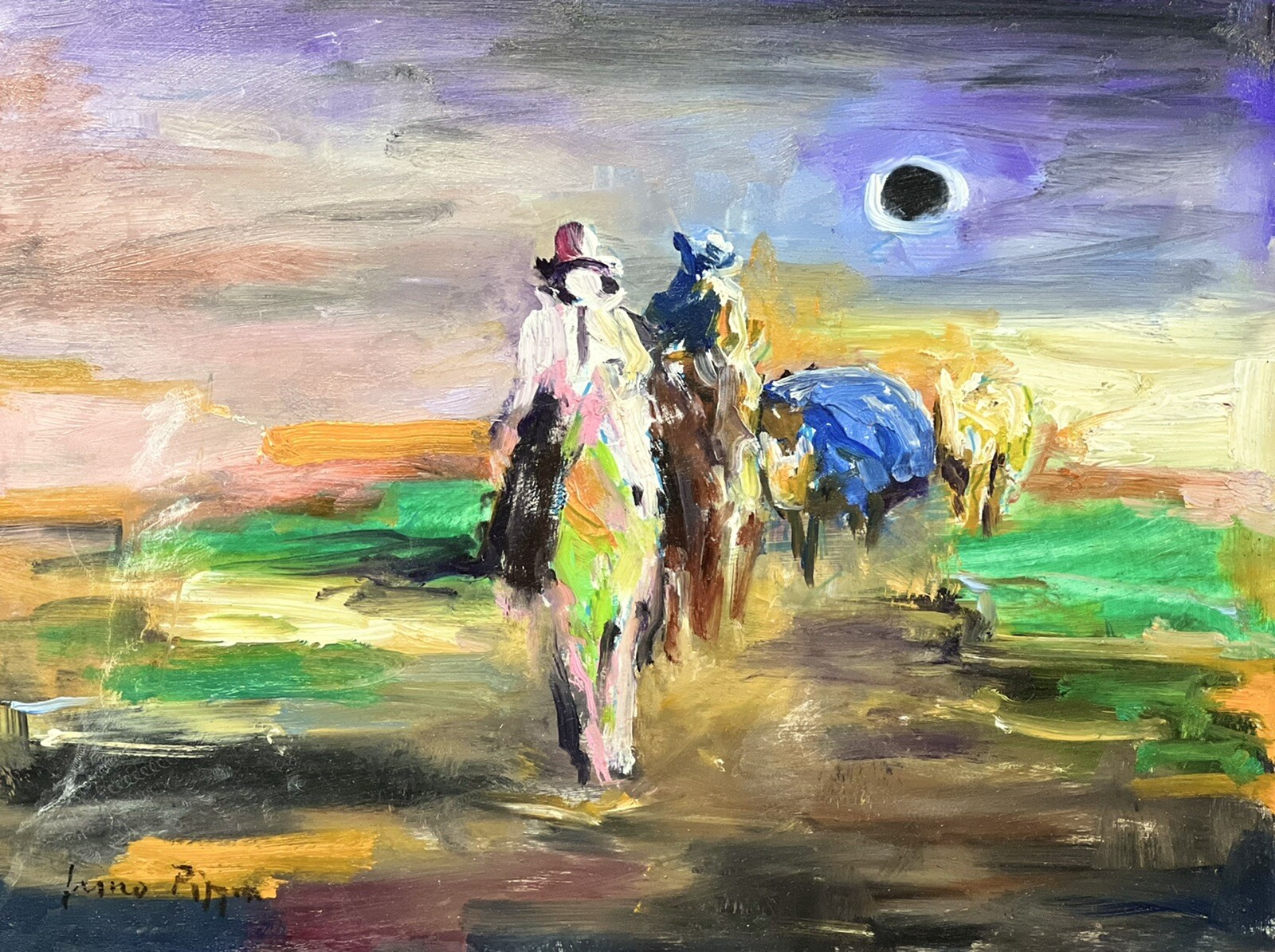 9”X12” Nino Pippa Original Oil Painting Modern Western Art Go West Young Man COA