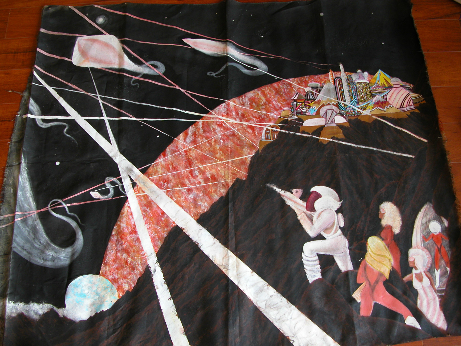 MARS Space X Painting Lady Fembot Robot Sci-Fi Rocket Future Planet Vtg 1970s