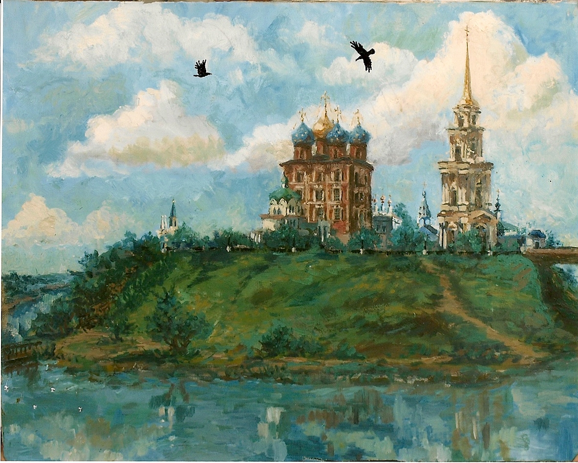 ACEO PRINT OF PAINTING REALISM CROW RYTA MOSCOW RUSSIA LANDSCAPE Cathedral River