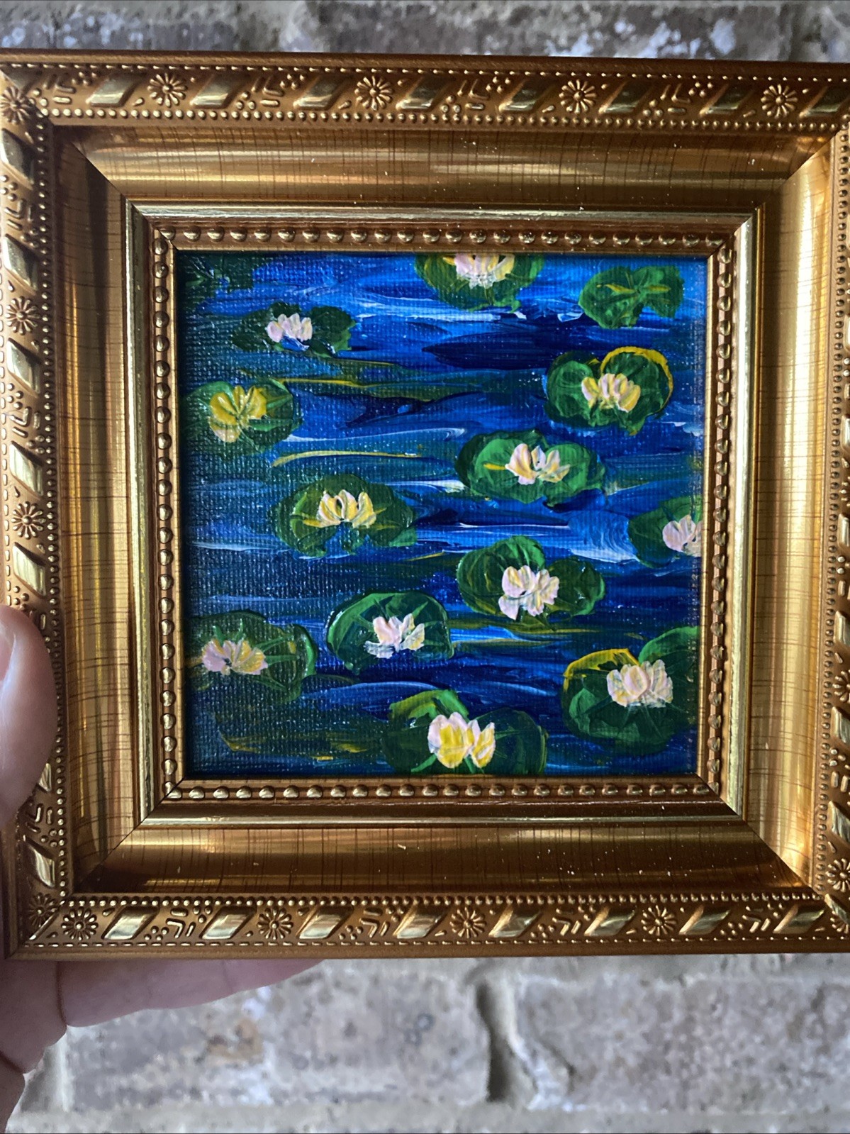 Lily Pond Monet Style Art,Original Acrylic Painting On Canvas Panel,4/4 Framed