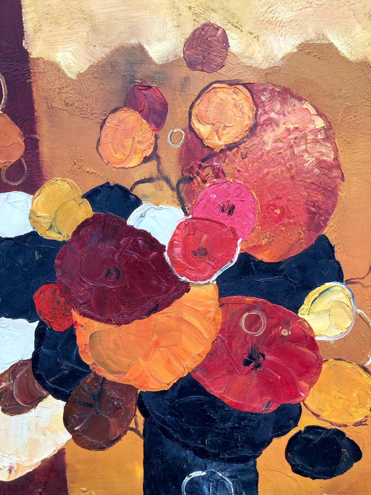 Original Oil Painting – «Flowers in a Vase and One Pear»