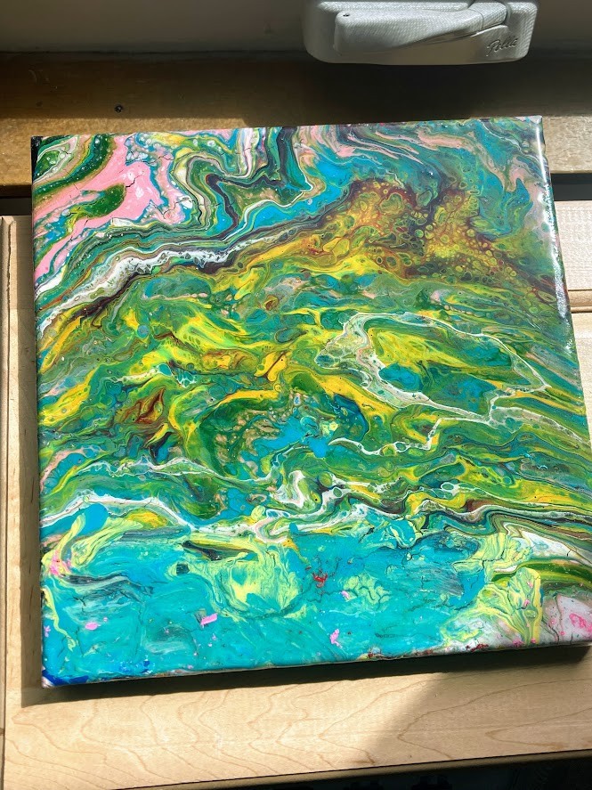 Original Acrylic Fluid Art Painting – Abstract, 10 x 10″ Canvas Epoxy Top Coat