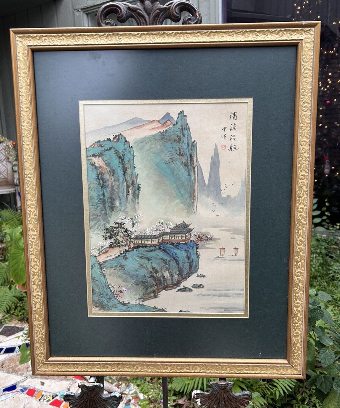Qing Xi River Gorge Painting On Silk Double Matted Framed Japanese Art