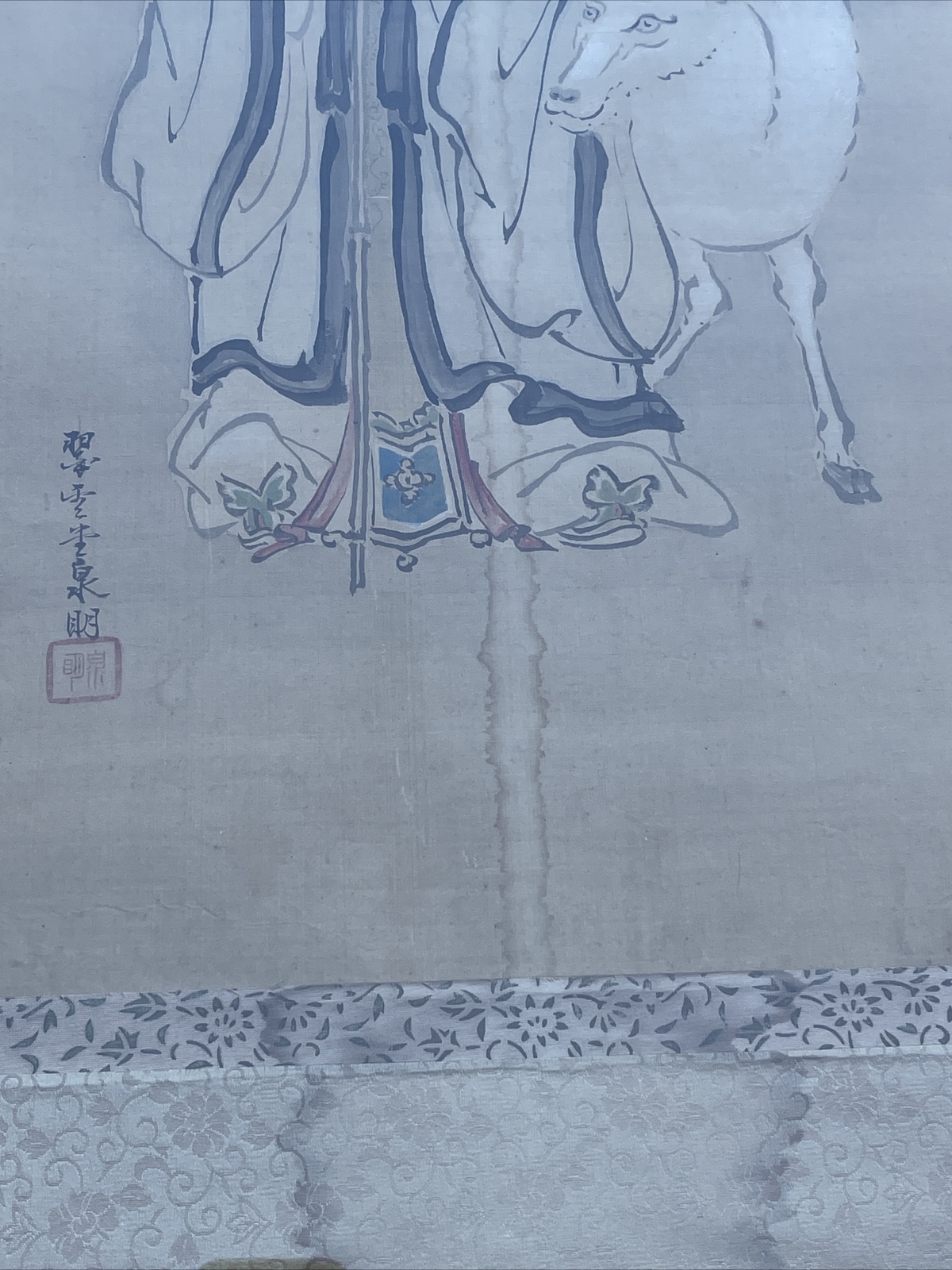 Chinese Ancestor Painting Scholar Art Scroll Art Asian Large Portrait Iconic Old