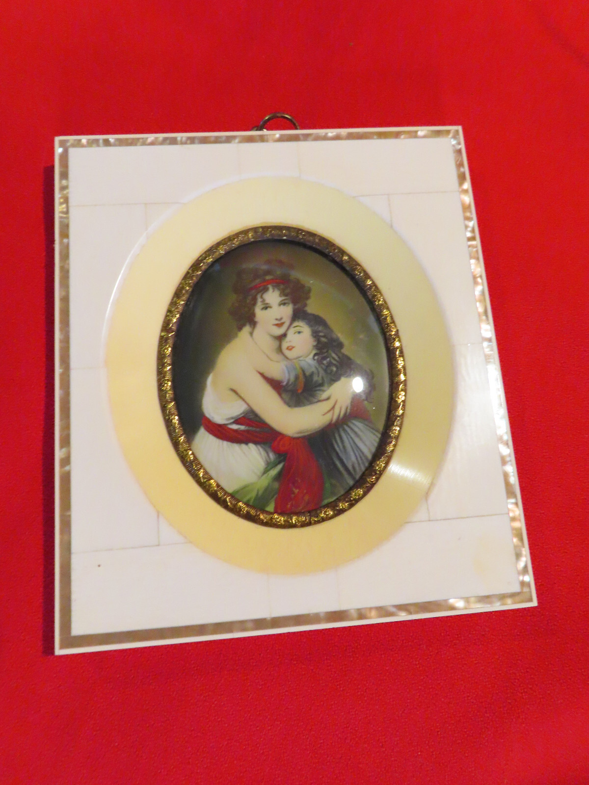 Miniature signed hand painted portrait on celluloid in celluloid frame, vintage