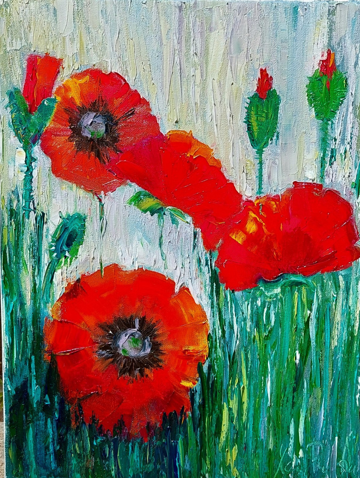Oil original painting on canvas size 14×11 inches Red poppy