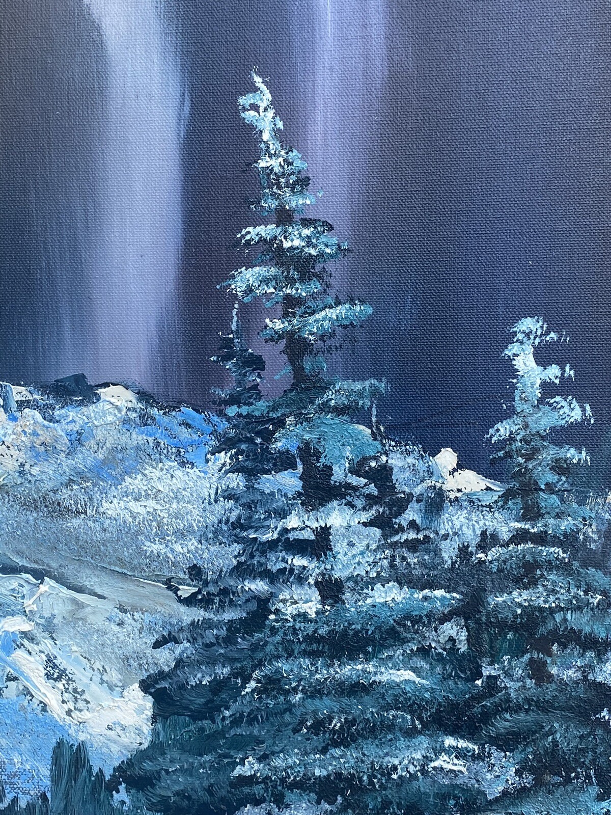 Northern Lights Aurora Borealis Winter Landscape Oil Painting on Canvas 30×24 in