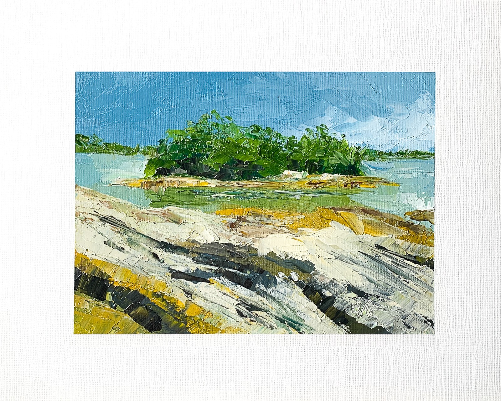 8×10 Maine Original Oil Painting Seascape Coastal Rock Art New England Signed