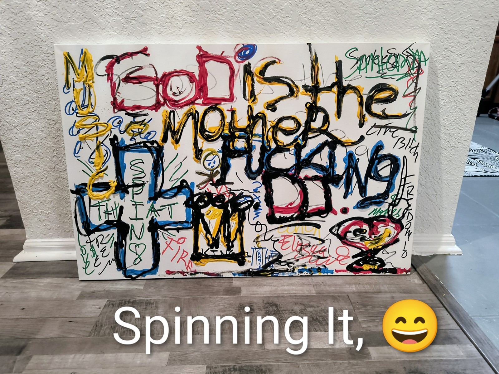 God is the, DJ,by Trey Coppland Abstract Graffiti Acrylic Painting, Signed