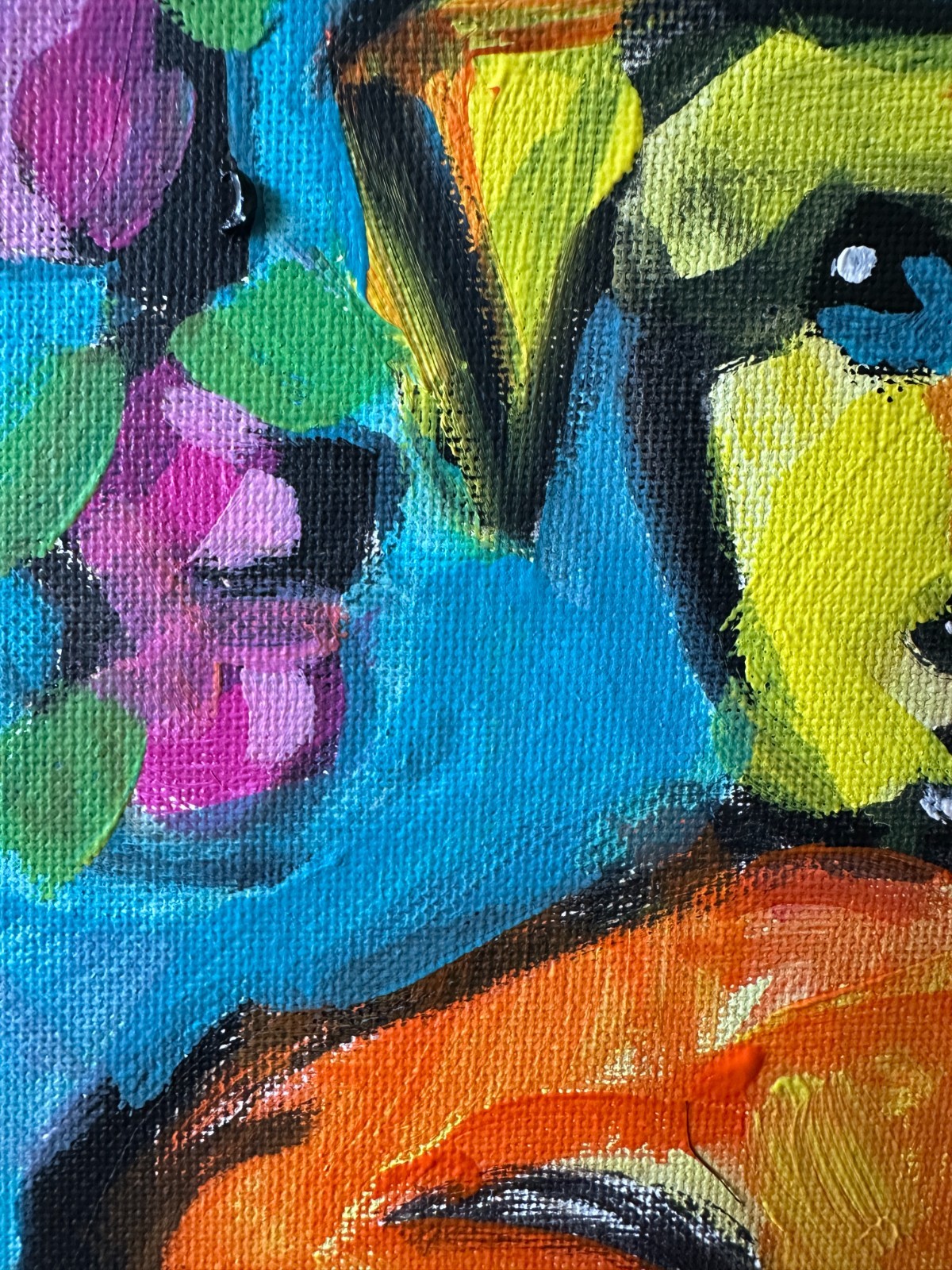 Original Acrylic Dog Painting 8×10 Contemporary Folk Art Animal Floral Painting