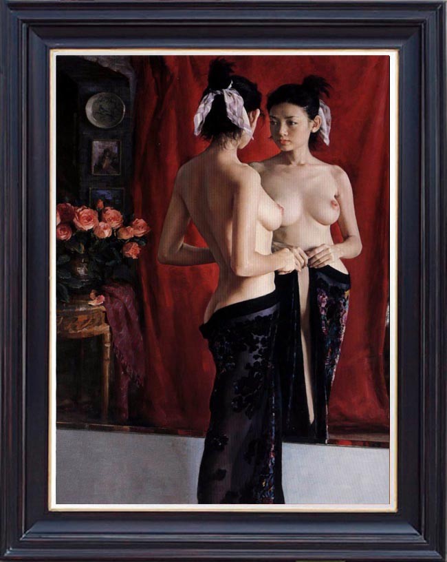 Hand-painted oil painting art female chinese woman nude girl on canvas 24″X36″