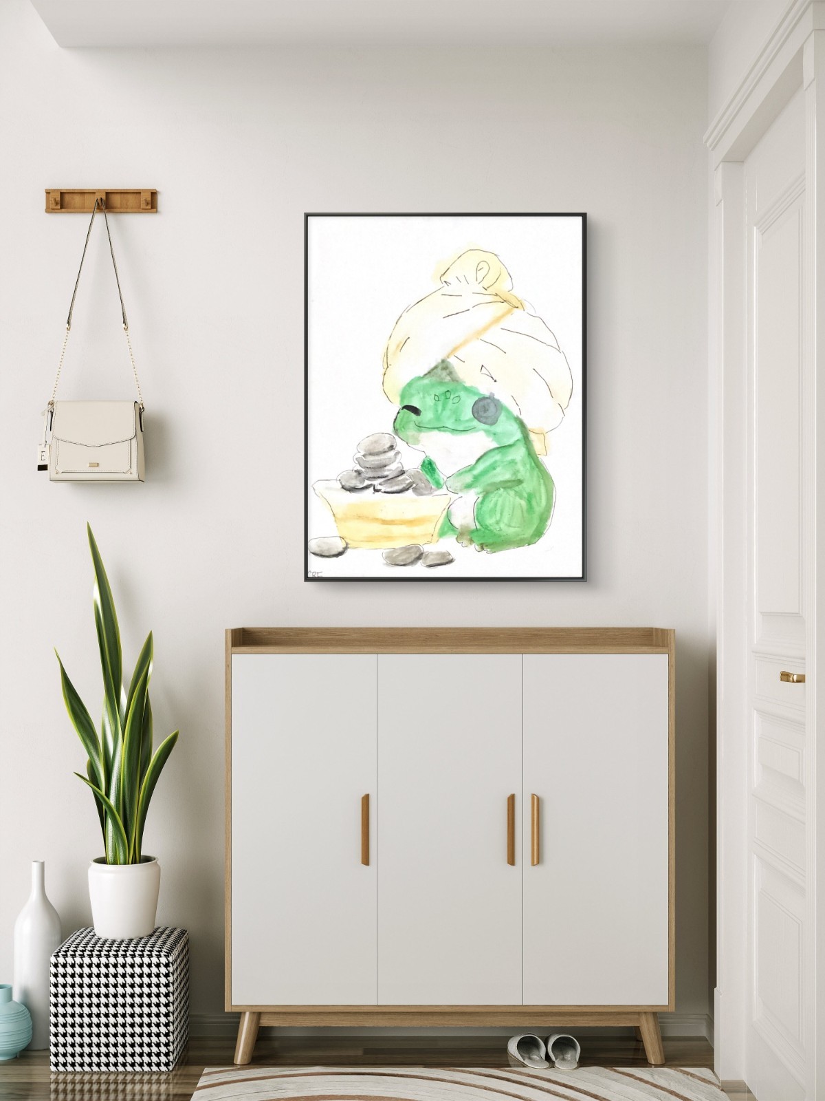 Frog Relaxed Spa Funny Cute Bathroom Wall Art Original 11 by 14 Canvas Panel