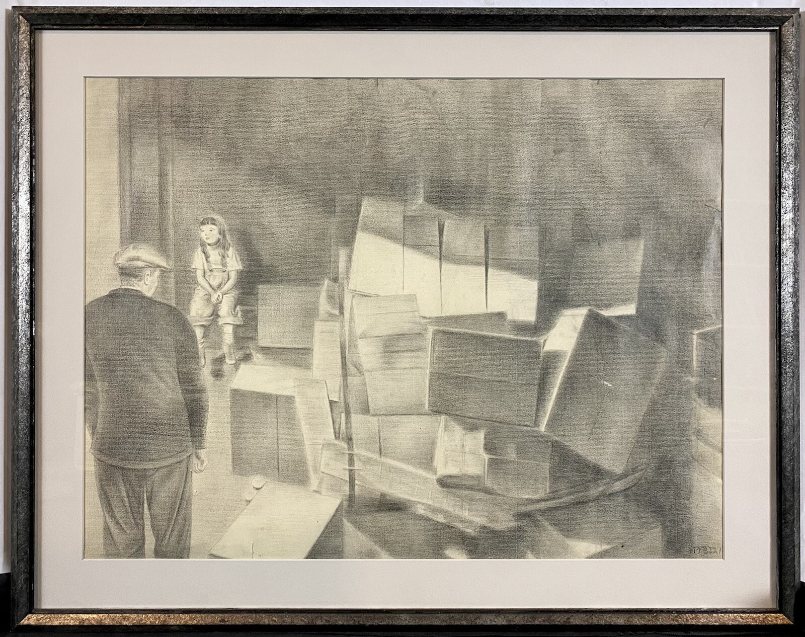 c. 1940 Wilma Prezzi Female WPA Regionalist Drawing Industrial City Warehouse