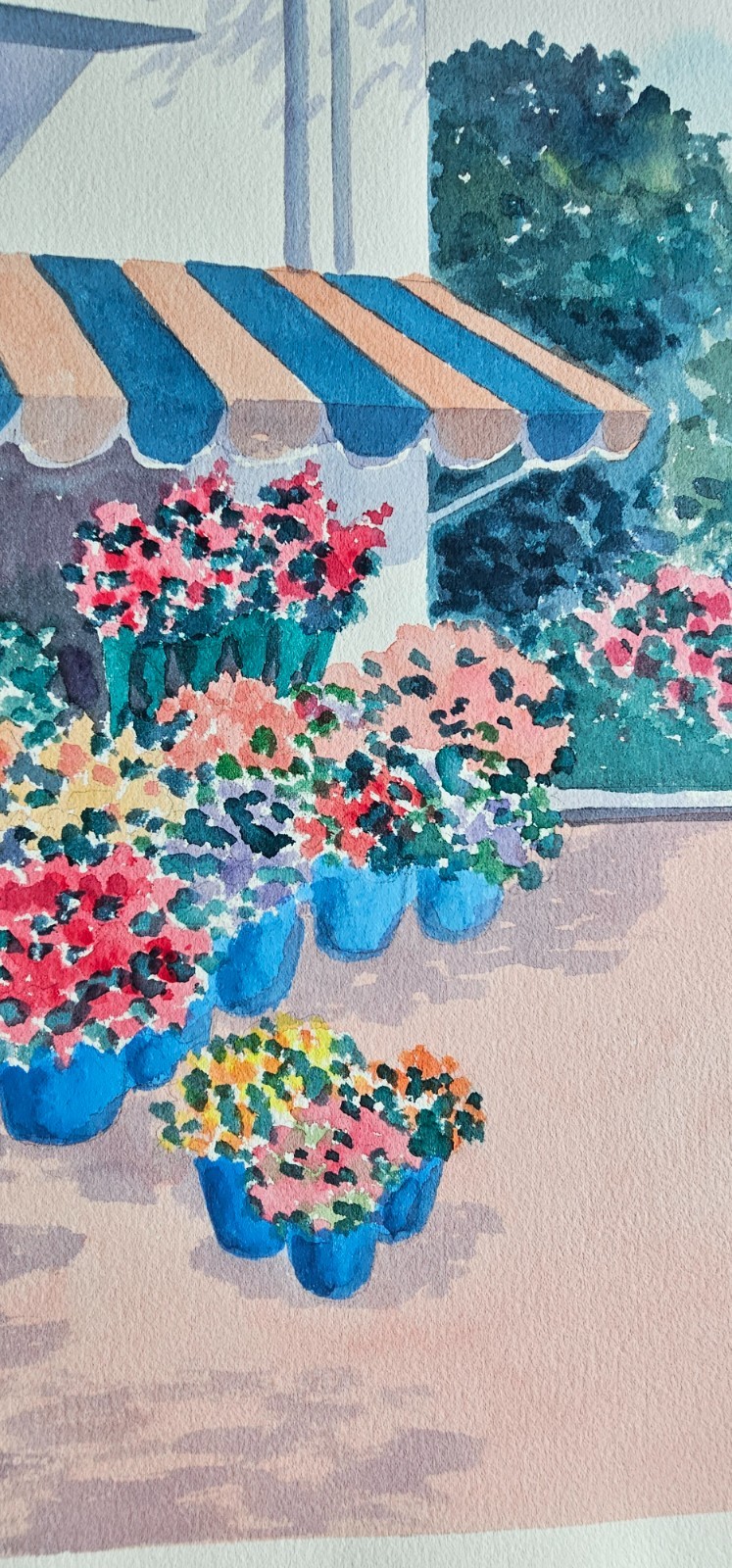 Peter Wong Beach House Original Watercolor painting Arches paper Flower Shop art