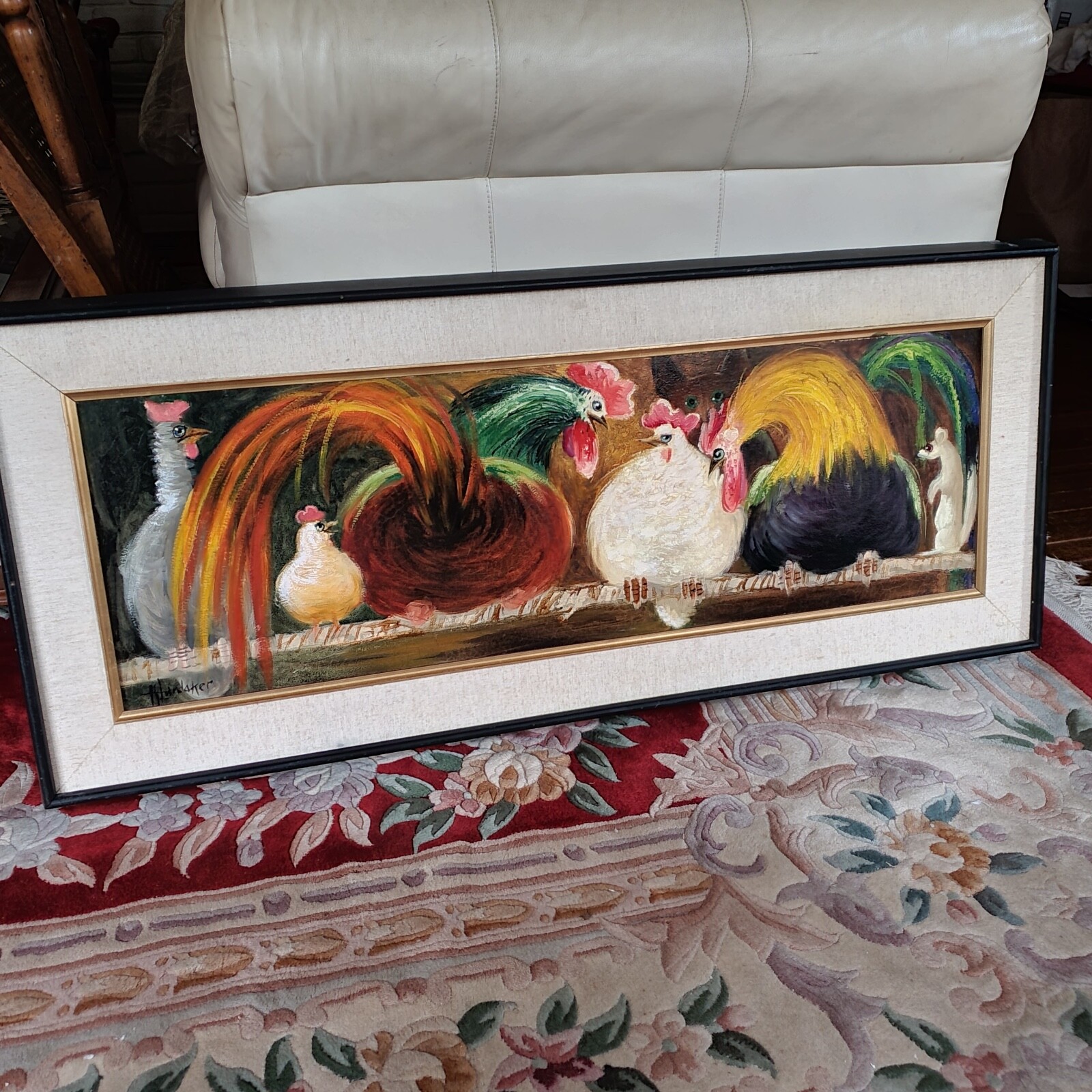 California Artist Harold Landaker The «Little Widow» Rooster Cat Mouse Painting