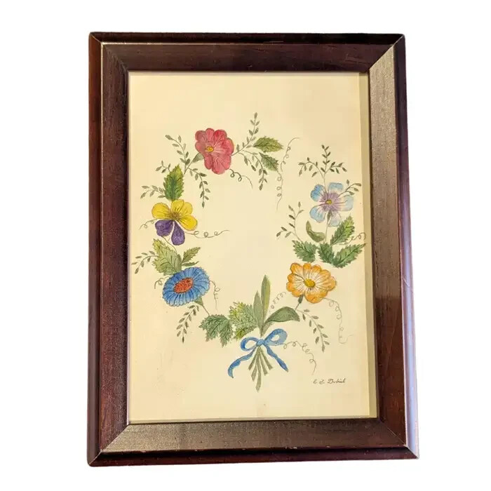 A Wreath of Floral Watercolors, Signed