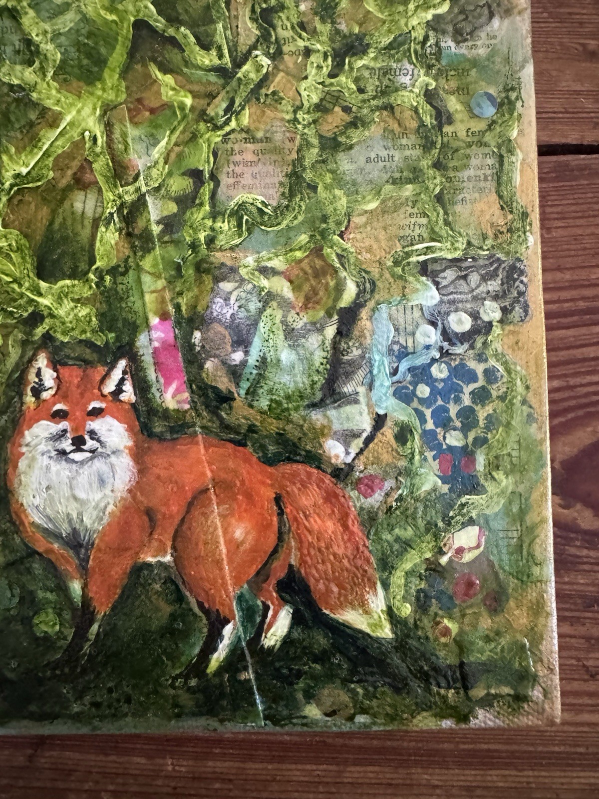 Oil on Canvas, Mixed Media Over Newspaper Painting – Lorie Lee Andrews 12” x 12”