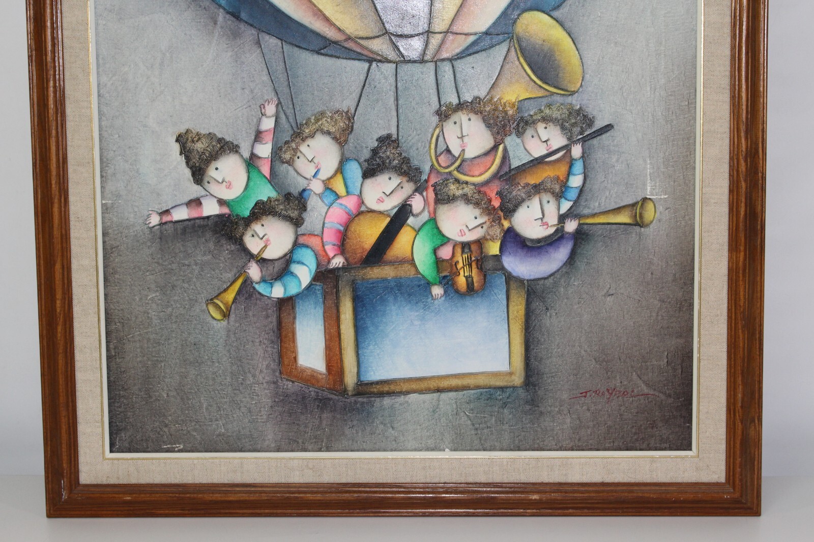 Joyce Roybal Oil Canvas Art Signed Framed Musicians Hot Air Balloon Whimsical NY