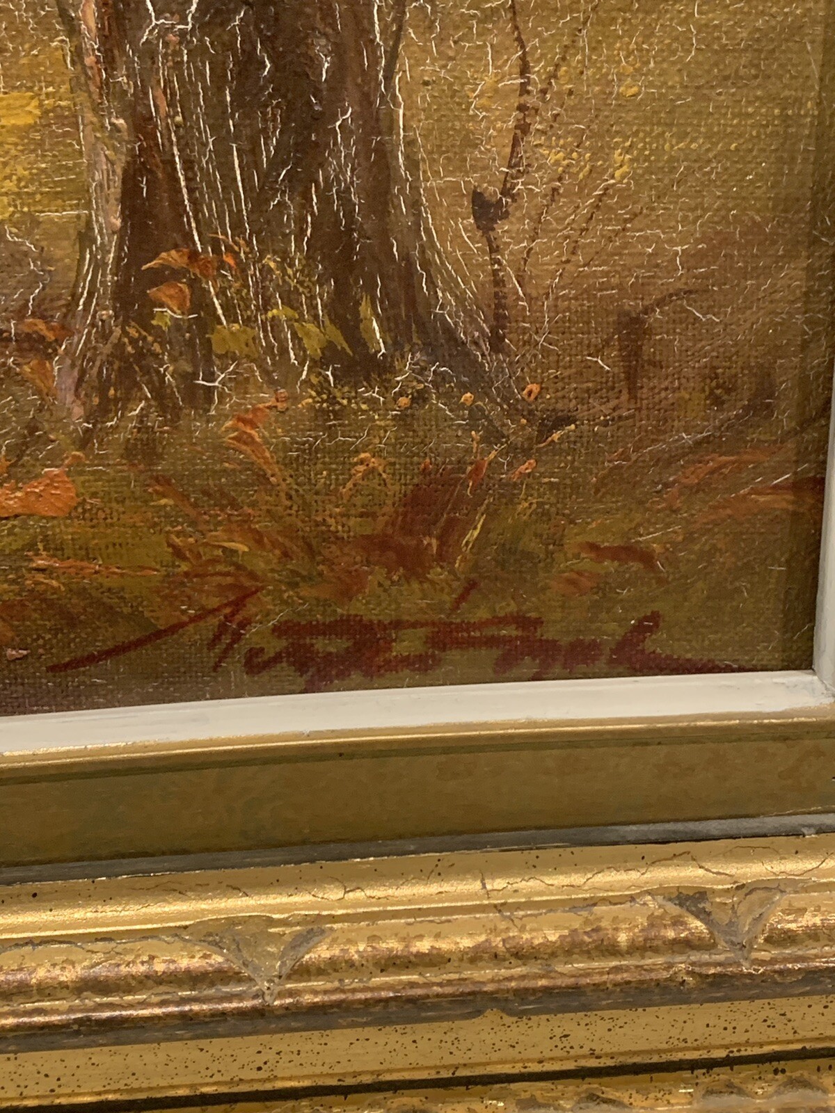 VTG Impressionistic Tree Landscape OOC Oil Canvas 23”x27” (16×20) Signed Framed