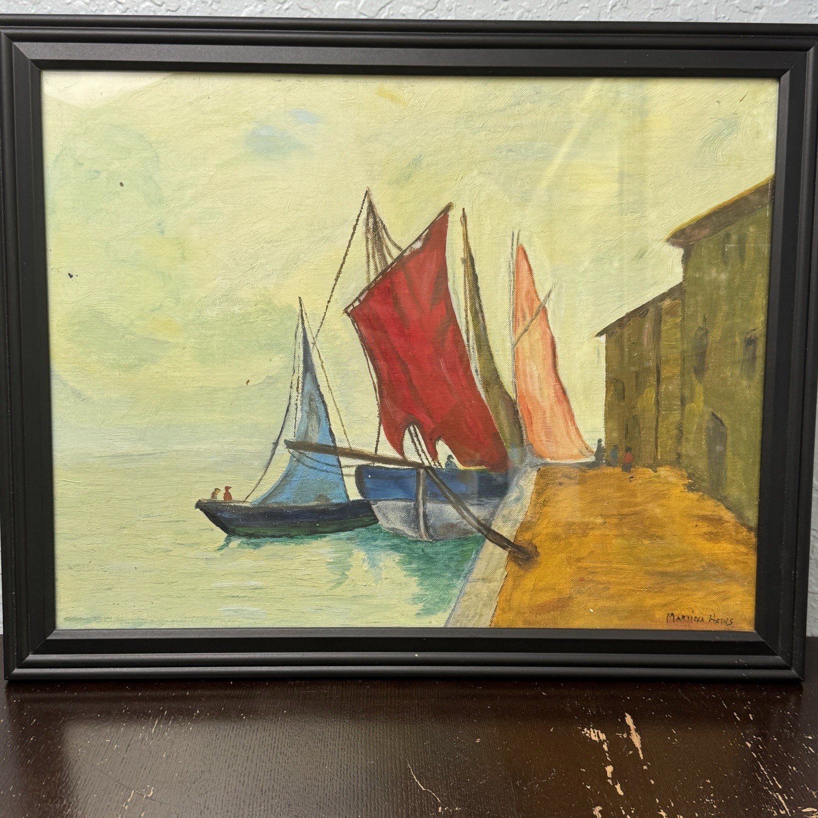 Oil Painting Original Signed Framed 20×16 Sailboats At The Port Weston Gallery