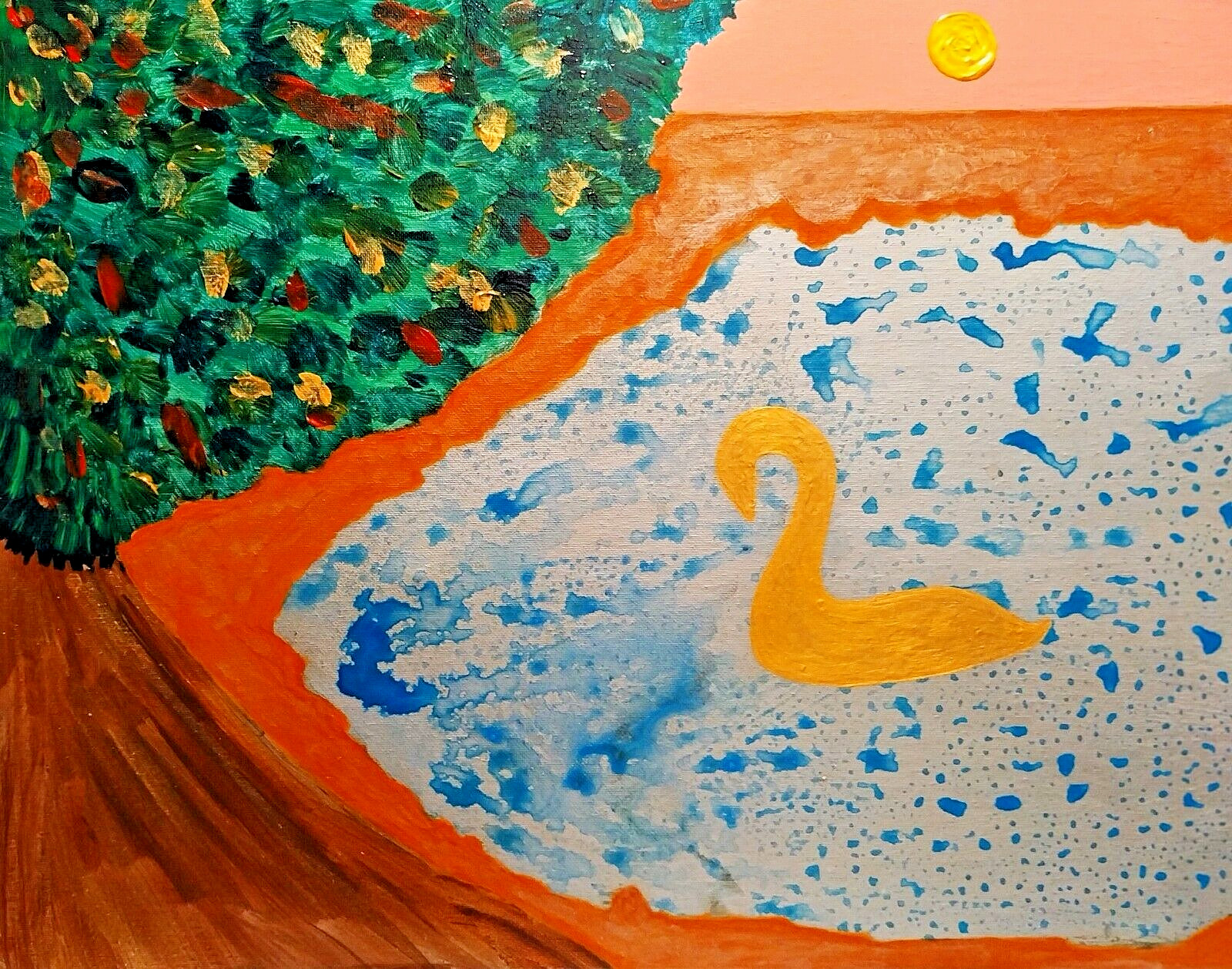 PAINTING, ENTITLED; ‘QUIET TIME AND A GOLD SWAN’,ACRYLIC PAINT,CANVAS,FREESHIP